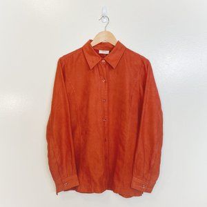 🌿 Laura | Vintage Orange Faux Suede Blouse